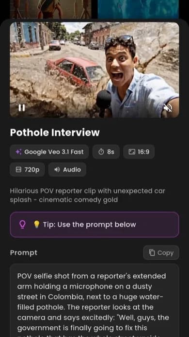 VIBE App Vorschau für den einfachen KI Video Generator Ablauf
